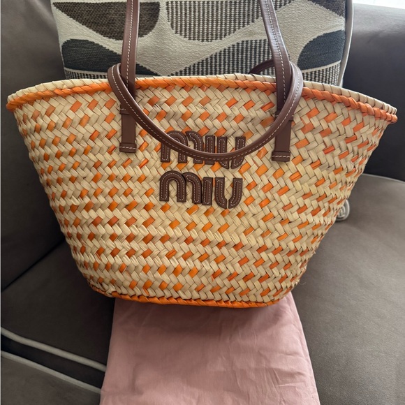 Miu Miu Basket Weave Tote in Cream and Orange - Picture 7 of 7